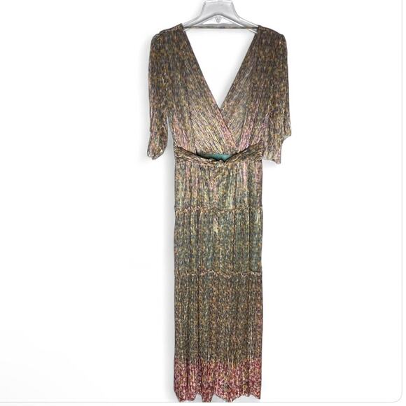 Ba&Sh Long Perla Open Back Metallic Plisse-tulle Maxi Dress Sz M - Picture 2 of 8